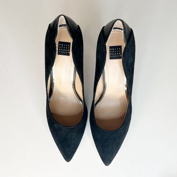 White House Black Market Black Suede Embossed Leather Stiletto Heels Shoes 10 - Picture 5 of 14